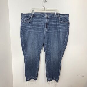 Old Navy Medium‎ Wash Raw Hem High Rise Stretch Boyfriend Cropped Jeans Size 26